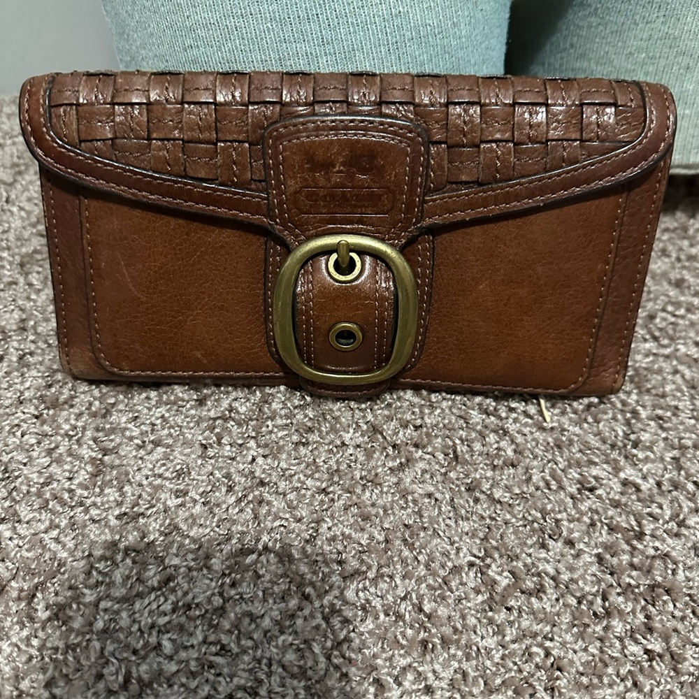 Brown Coach Riley Bleeker  Leather with Basket woven  Detail